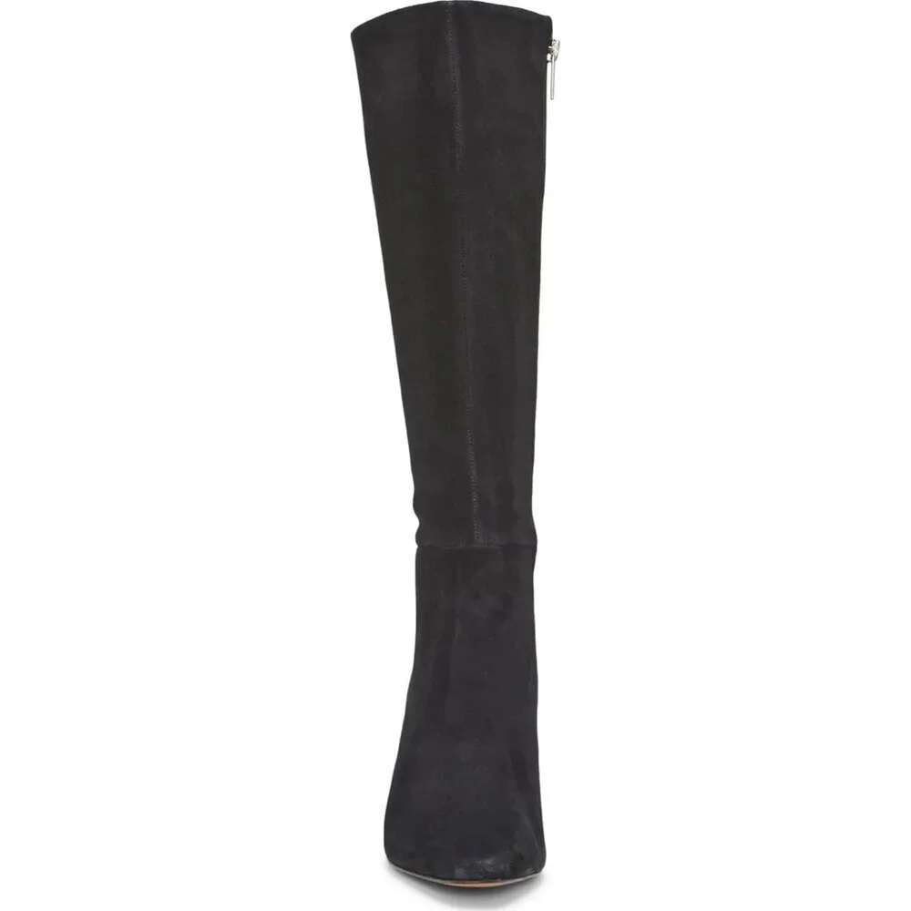 Women's Black Rubber Arendie Knee-high Suede Side Zipper Boots
